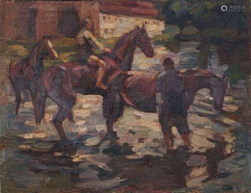 Rudolf Otto, Pferde in der Schwemme. 1st quarter 20th cent.