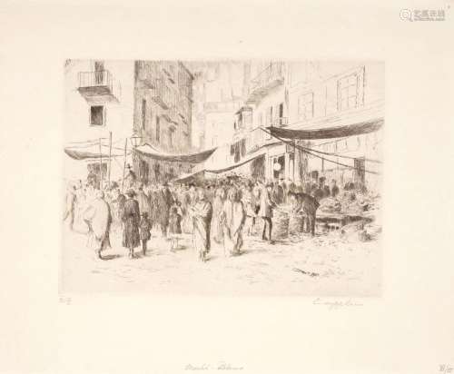 Ernst Oppler  Markt in Palermo / Blick auf den Petersdom in ...