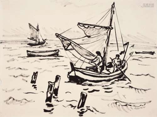 Erhard Hippold, Drei Ostseeansichten mit Fischerbooten. 1948...