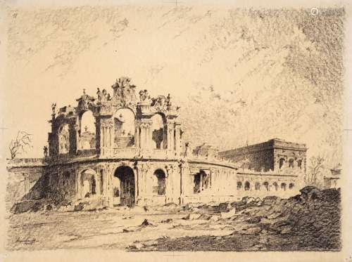 Otto Reinhardt, Ruine des Glockenspiel-Pavillons mit Semperb...