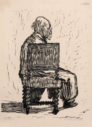 Wilhelm Rudolph, Alter Mann, auf einem Stuhl sitzend. Wohl 1...