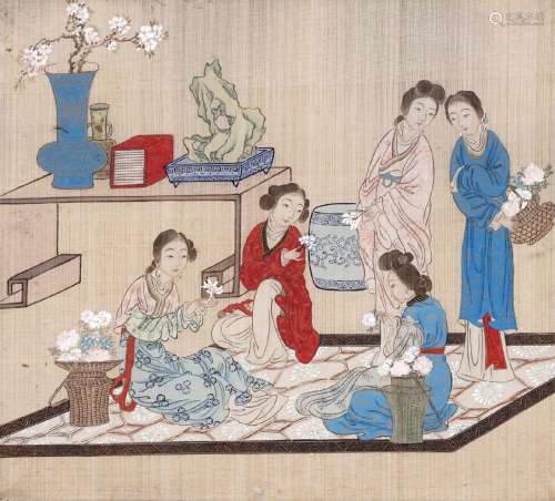 Unbekannter Künstler, Höfische Szene mit fünf Frauen. China....