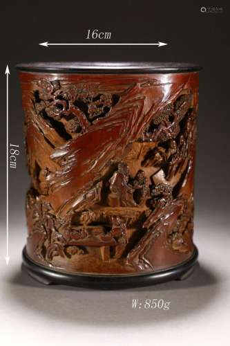 Carved Bamboo Figure Story Brush Pot