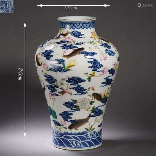 Blue and White Crane Meiping Vase