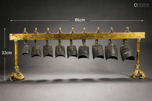 Set of Gold and Silver Inlaying Bronze Temple Bells
