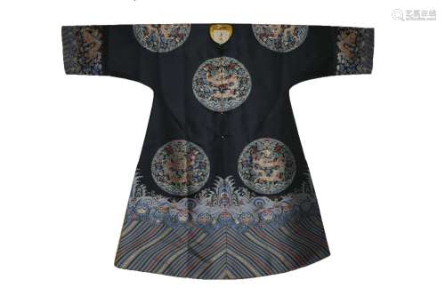 Embroidered Navy Satin Dragon Robe