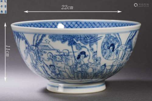 Blue and White Figure Story Bowl