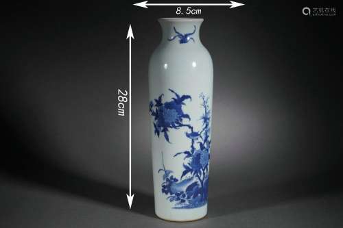 Blue and White Flower and Bird Elephant-Leg Vase