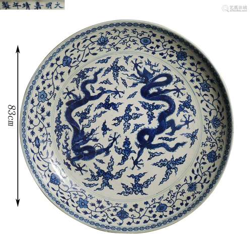 Blue and White Dragon Plate