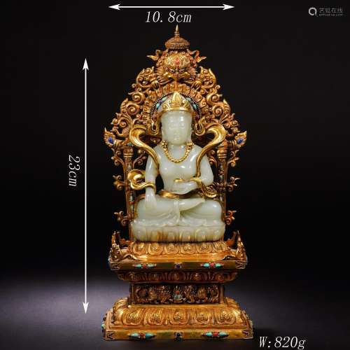 Gold Inlaid  Jade Statue of Buddha
