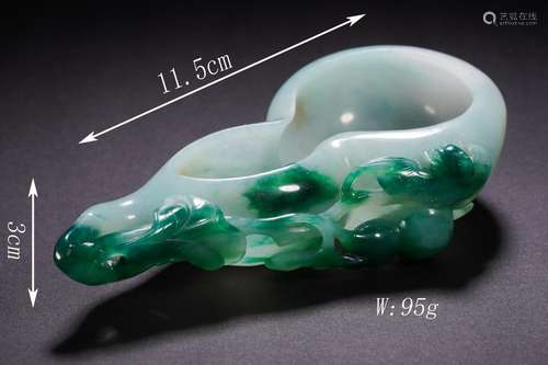 Carved Jadeite Double-Gourd Brush Washer