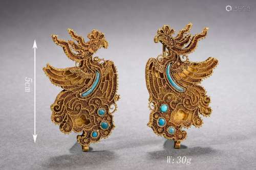 Pair of Gold Filigree Phoenix Hairpins