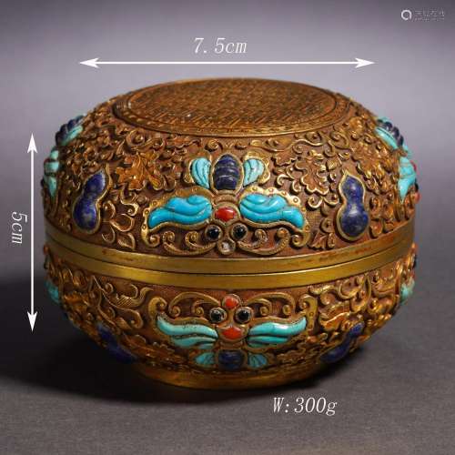 Gilt-Bronze Circular Box and Cover