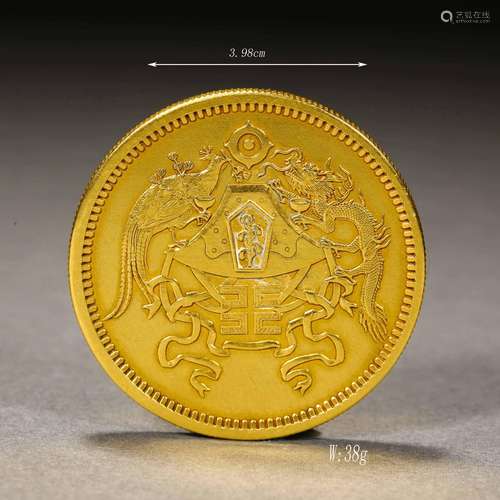 Gold Coin with Dragon and Phoenix Pattern