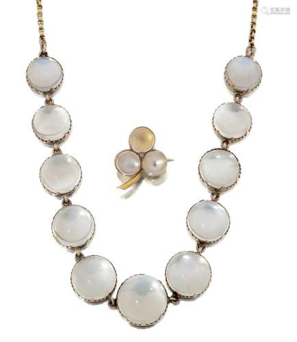 A Moonstone Necklace, Drop Earrings and Brooch First quarter...
