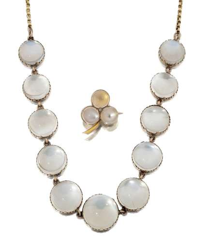 A Moonstone Necklace, Drop Earrings and Brooch First quarter...