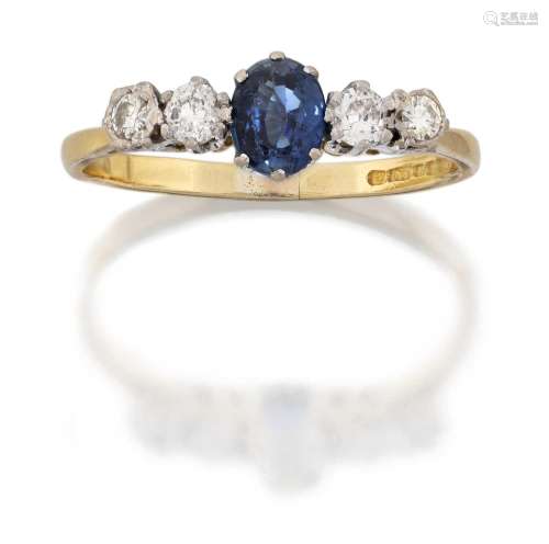 An 18 Carat Gold Sapphire and Diamond Five Stone Ring