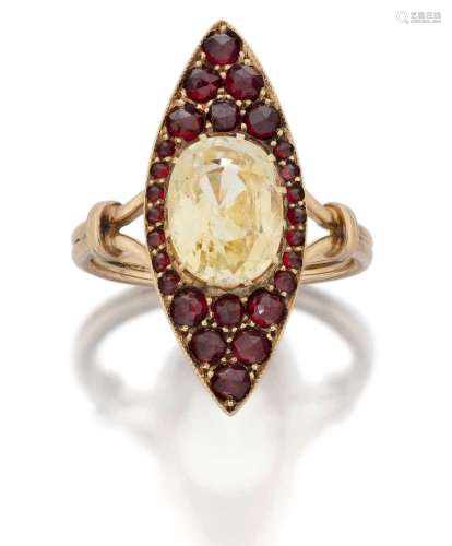 A Yellow Sapphire and Garnet Cluster Ring