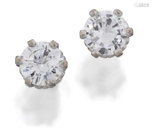 A Pair of 18 Carat White Gold Diamond Solitaire Earrings