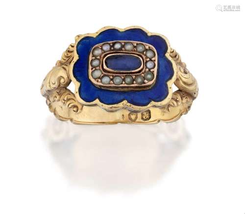 A Seed Pearl and Enamel Memorial Ring Circa 1855