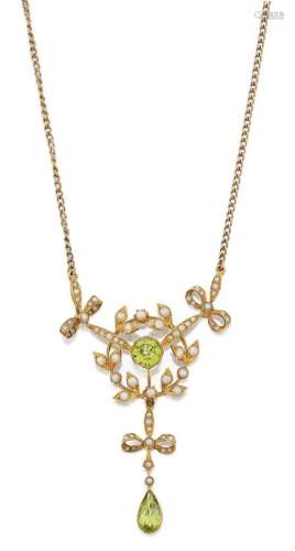 An Edwardian Peridot and Split Pearl Necklace