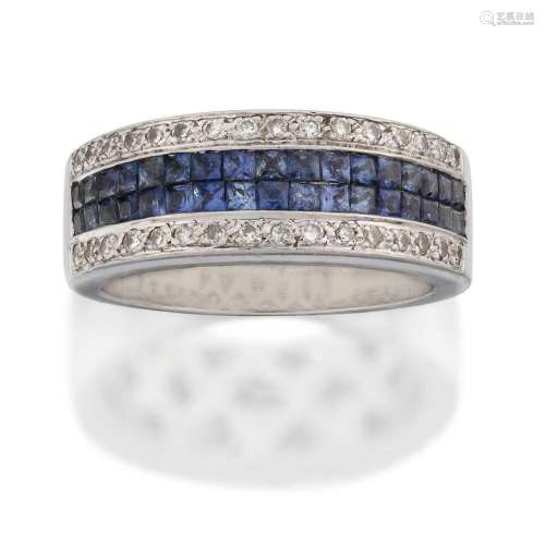 A Sapphire and Diamond Half Hoop Ring