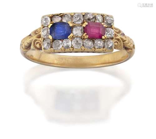 A Synthetic Sapphire, Synthetic Ruby and Diamond Cluster Rin...