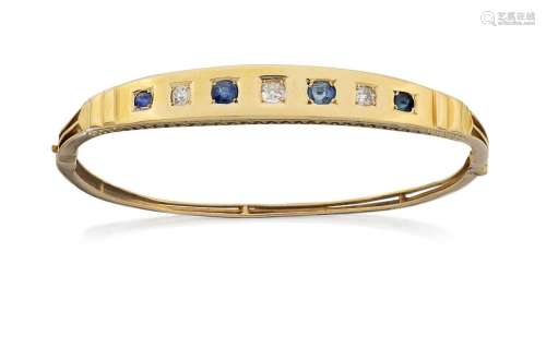 A Sapphire and Diamond Hinged Bangle