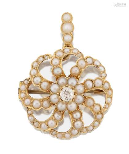 A Split Pearl and Diamond Brooch/Pendant Early 20th Century