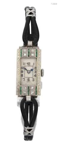 An Art Deco Synthetic Emerald and Diamond Lady`s Wristwatch ...