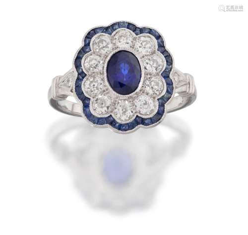 A Sapphire and Diamond Cluster Ring