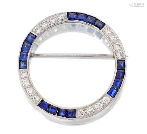 A Synthetic Sapphire and Diamond Brooch