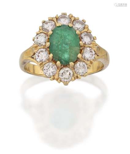 An Emerald and Diamond Cluster Ring