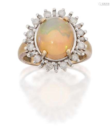 A 9 Carat Gold Opal and Diamond Cluster Ring