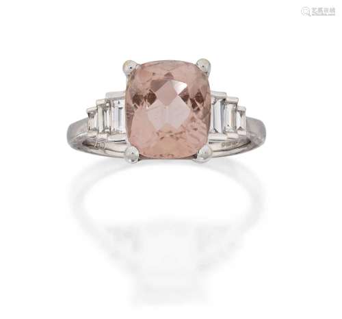 An 18 Carat White Gold Pink Topaz and Diamond Ring