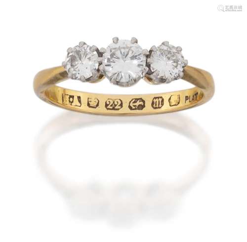 A 22 Carat Gold Diamond Three Stone Ring