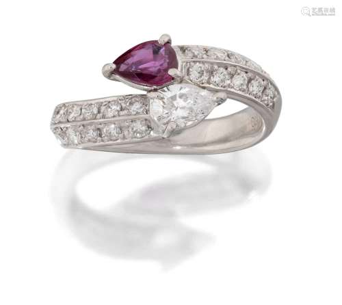 A Ruby and Diamond Crossover Ring