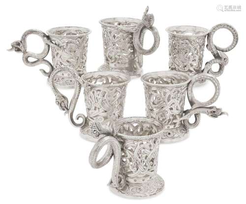 A Set of Six Norwegian Silver Tea-Glass Holders by H. Møller...