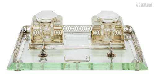 A Victorian Silver-Mounted Glass Inkstand by John Grinsell a...