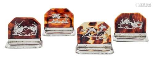 A Set of Four George V Silver and Tortoiseshell Place-Card H...