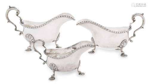 Three George VI Silver Graduating Sauceboats Probably by Wil...