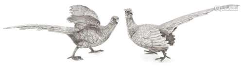 A Pair of Elizabeth II Silver Pheasant Ornaments by Israel F...
