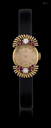 Rolex: A Lady`s 18 Carat Gold Diamond and Ruby Set Wristwatc...