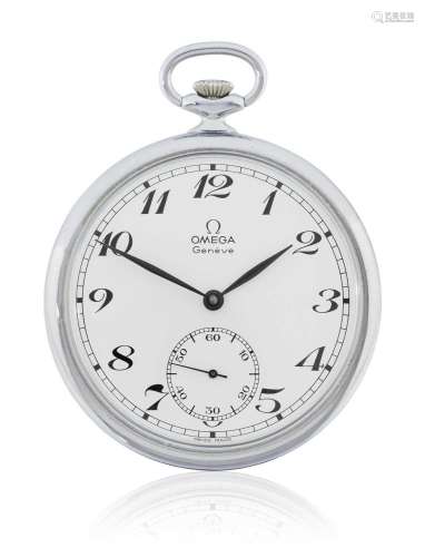 Omega: A Stainless Steel Open Faced Pocket Watch signed Omeg...