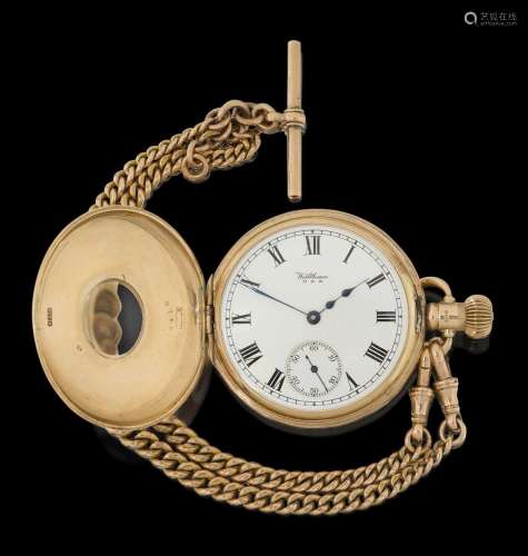 Waltham: A 9 Carat Gold Half Hunter Pocket Watch signed Walt...