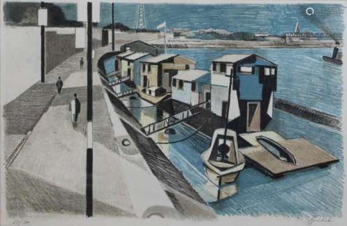 Georg Grulich (deutsch, 1911-1993), Hausboote, Lithographie