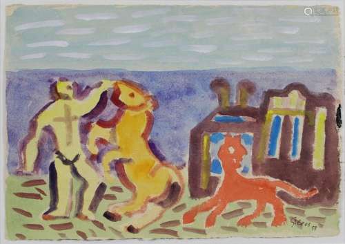 Werner Gilles (deutsch 1894 - 1961), Strandszene mit Hunden