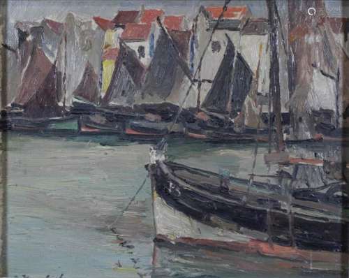 Georg Hambüchen (1901-1971), Hafenszene, Öl auf Platte
