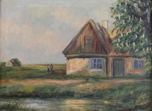 M. Jantzen, Bauernhof, Öl auf Leinwand