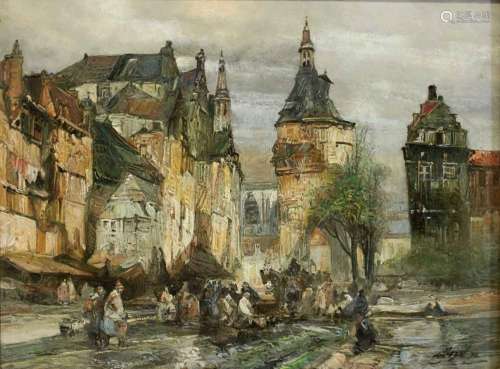 Leendert de Vogel (1909-1974), Marktplatz, Öl auf Holz